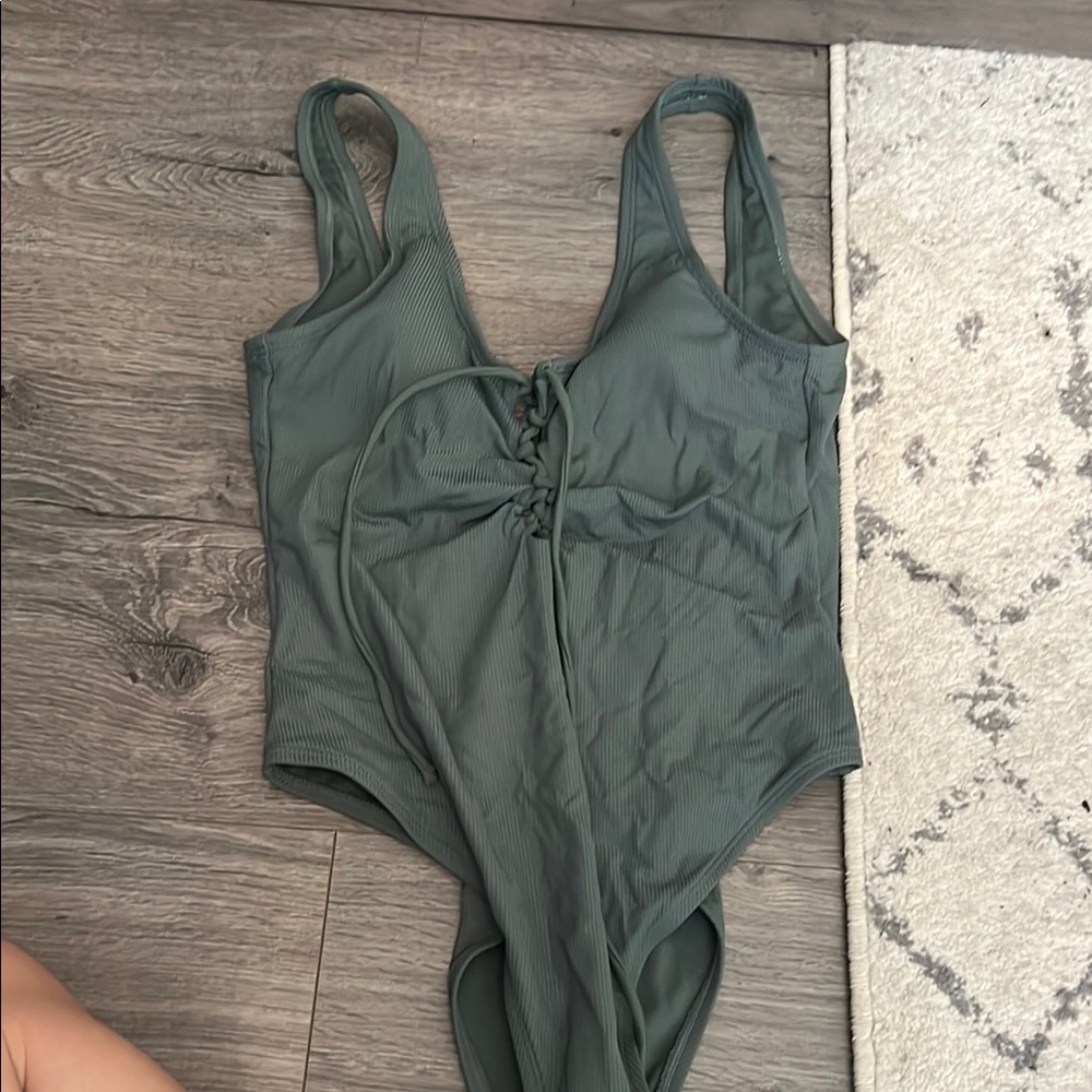 Green Ribbed One-Piece Swimsuit